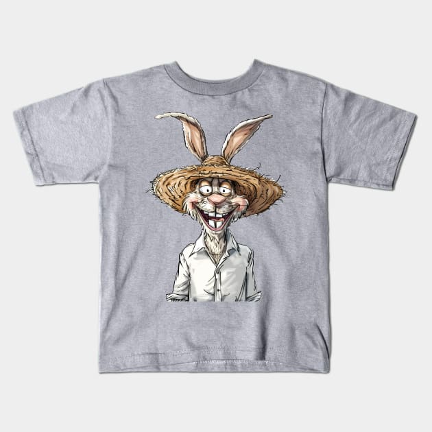 Easter Bunny Straw Hat Kids T-Shirt by JunkyDotCom